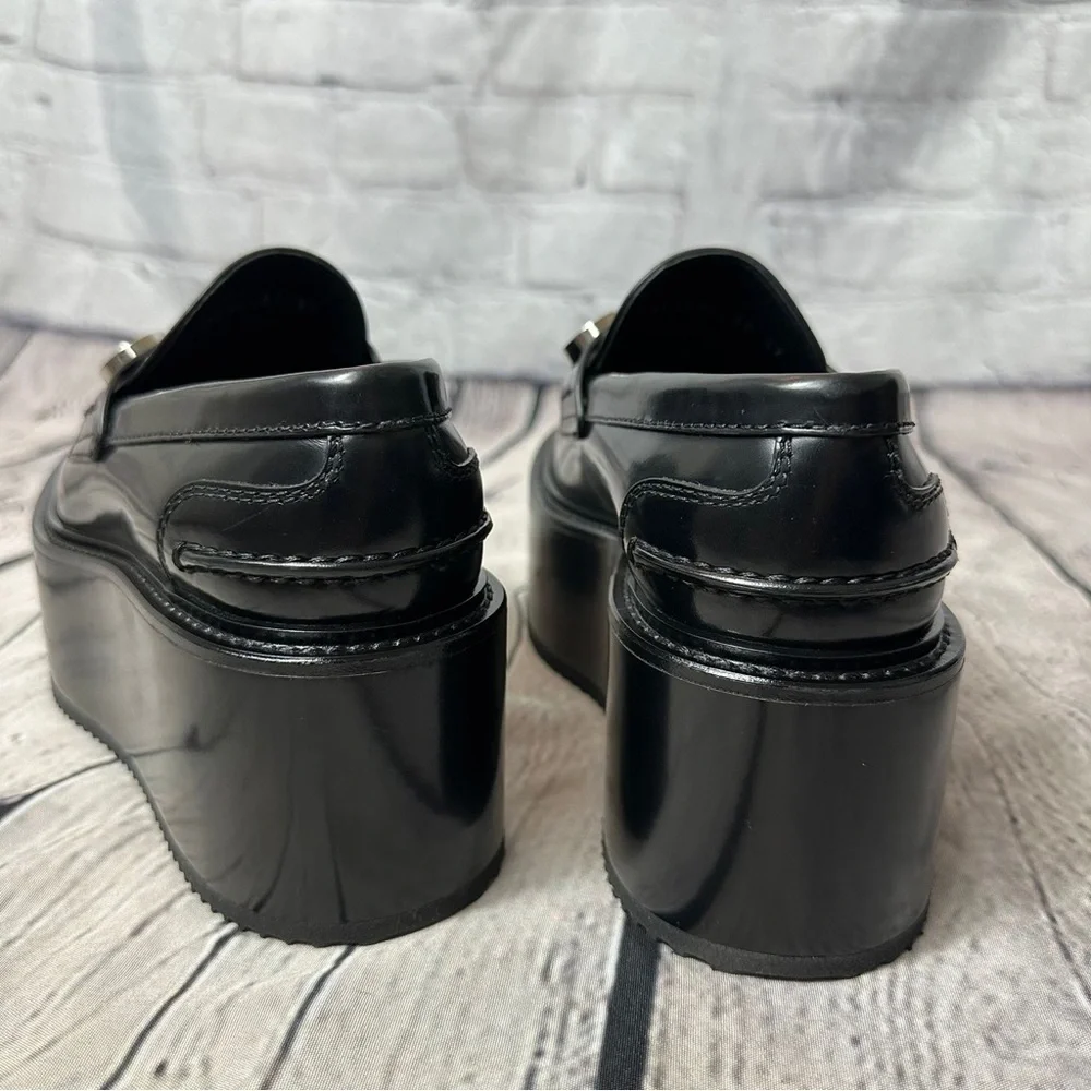 New Burberry 70mm Broadbook Leather Wedge Loafers - Picture 10 of 13
